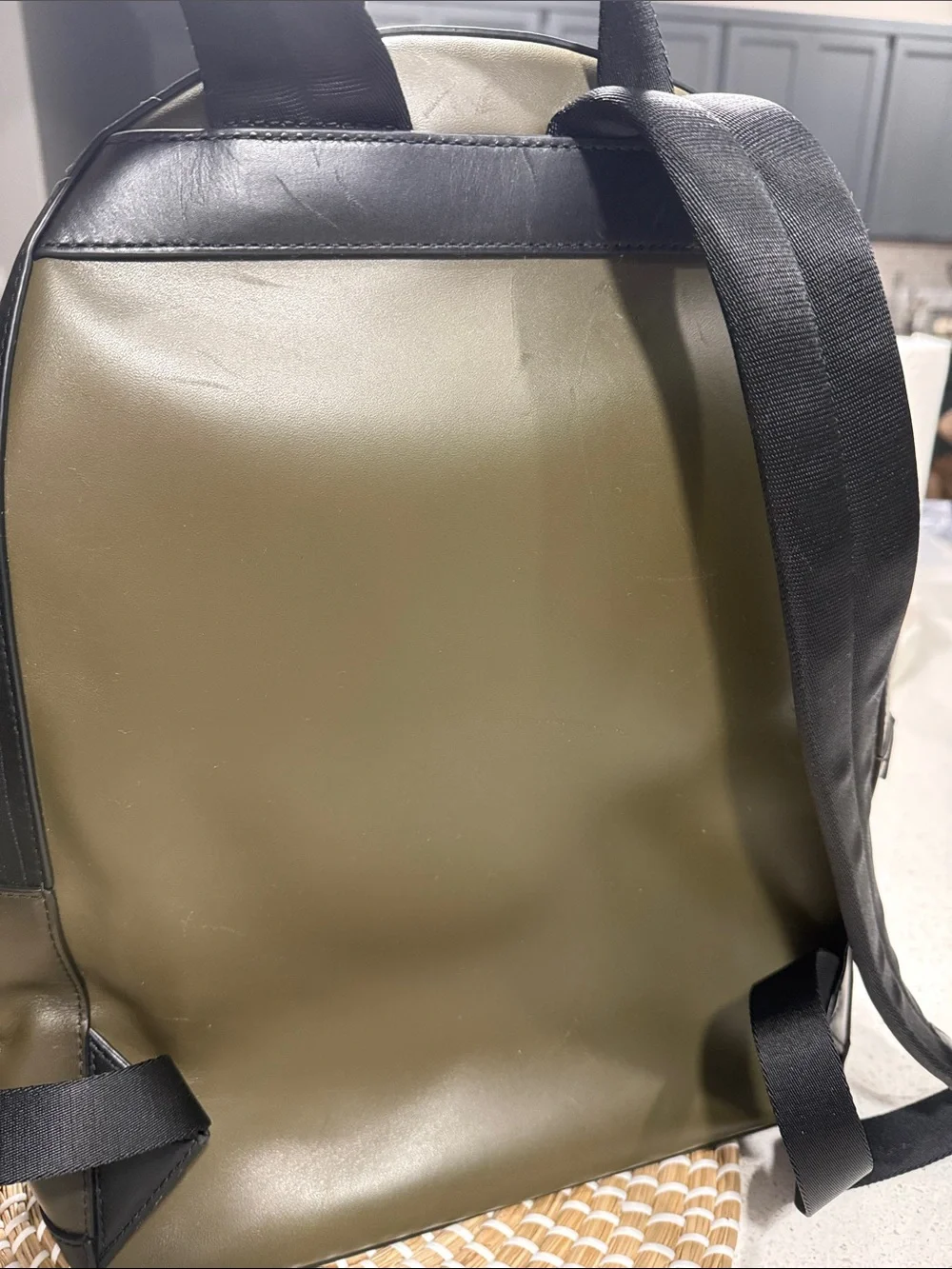 Michael Kors Olive Green & Black Leather Men's Backpack